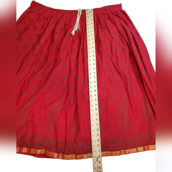 Vintage Red Indian Hippie Skirt with Gold Trim and Drawstring XXL - Picture 3 of 5